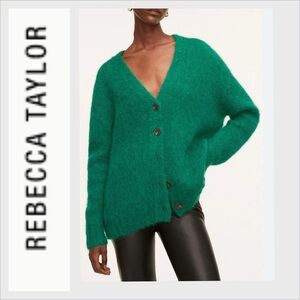 Rebecca Taylor Brushed Mohair Cardigan in Jade XS/S